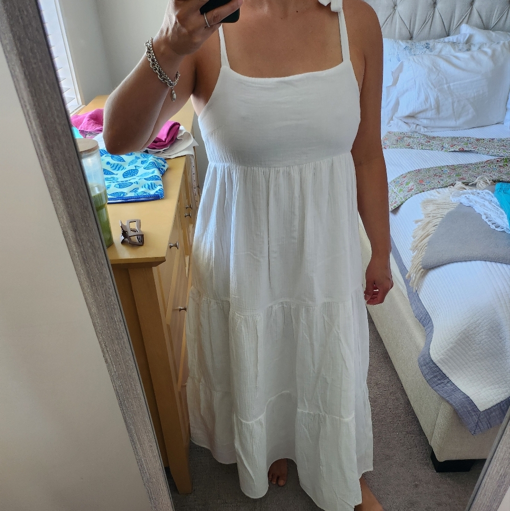 Polagram White Maxi Sundress with Adjustable Tie Straps